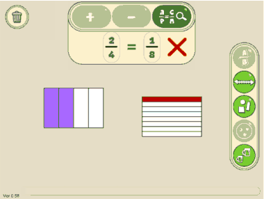Fractions Misconceptions - equivalence tool showing 2/4 = 1/8