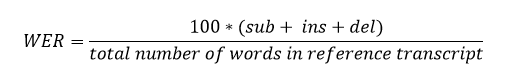 Equation 1 - word-error-rate (WER) calculation